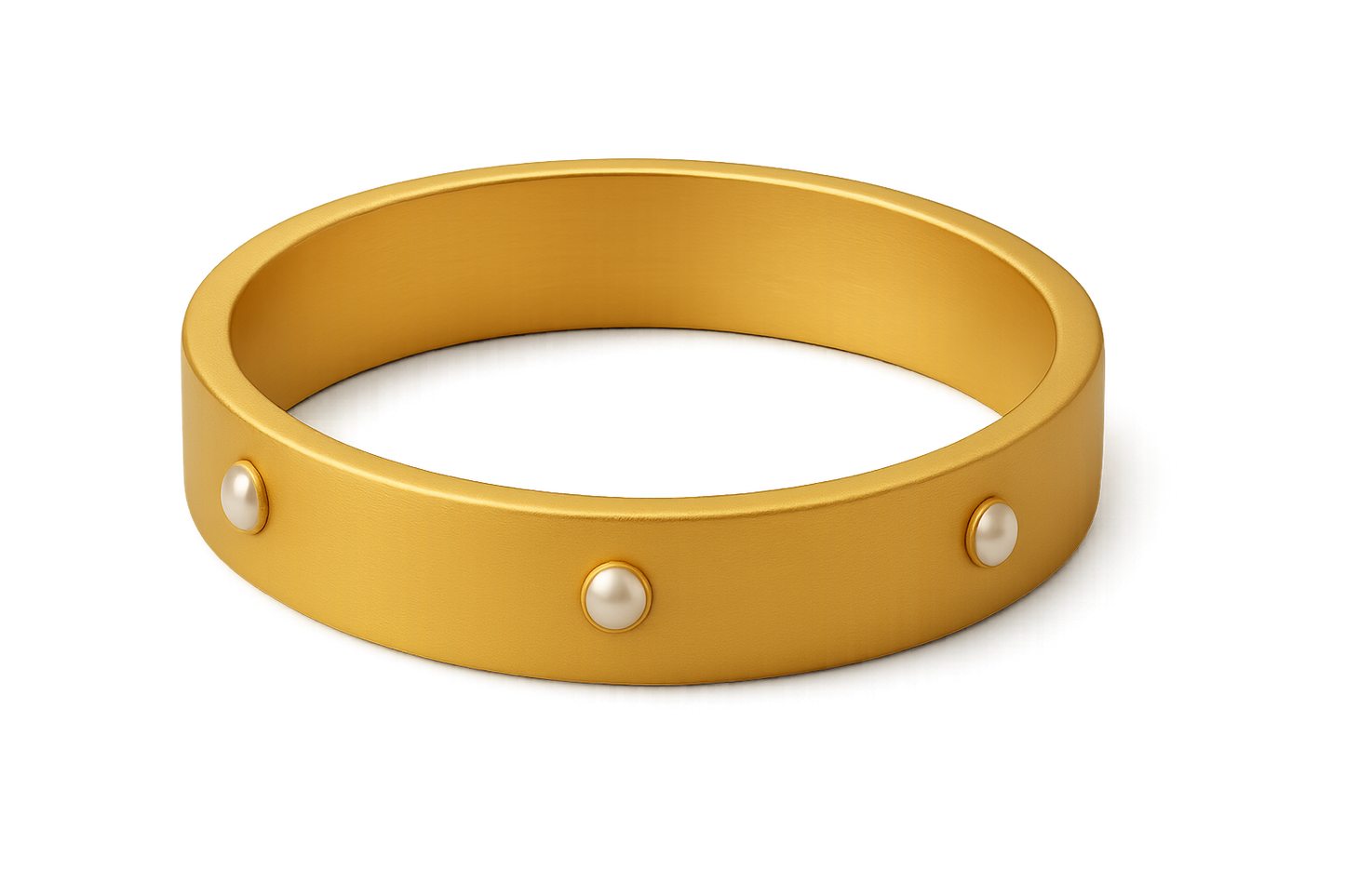 Solid gold kada with simple matte finish design, perfect for gifting and daily wear. with pearl give the image in png format no background 