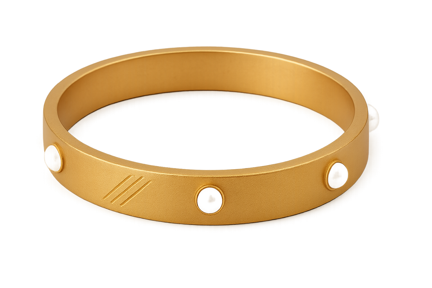 Solid gold kada with simple matte finish design, perfect for gifting and daily wear. with pearl give the image in png format no background