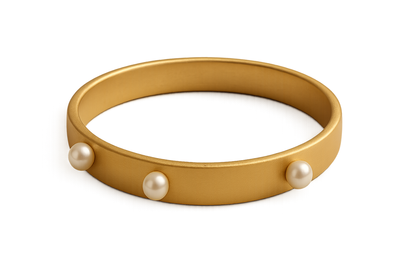 Solid gold kada with simple matte finish design, perfect for gifting and daily wear. with pearl give the image in png format no background 