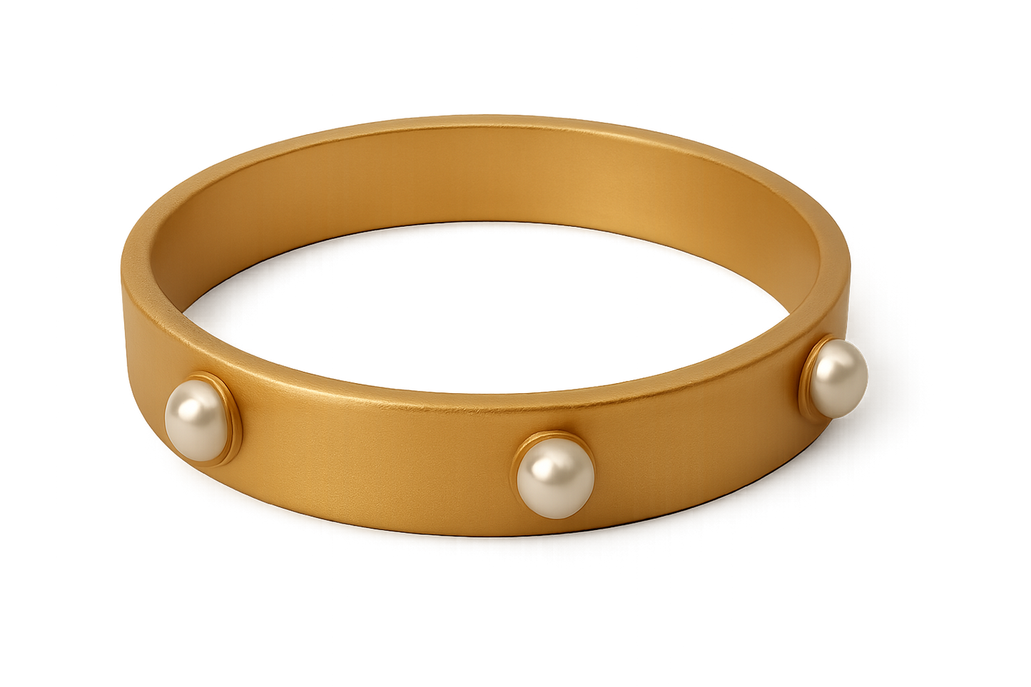 Solid gold kada with simple matte finish design, perfect for gifting and daily wear. with pearl give the image in png format no background 