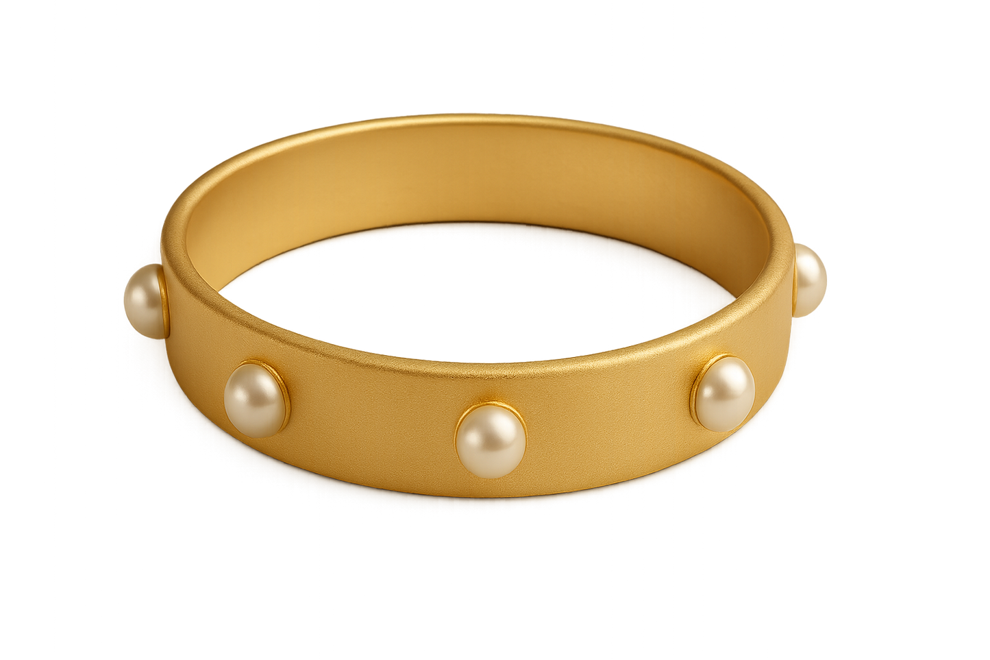 Solid gold kada with simple matte finish design, perfect for gifting and daily wear. with pearl give the image in png format no background