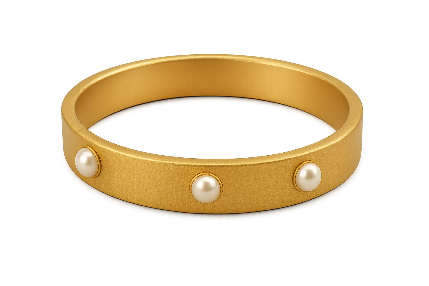 Solid gold kada with simple matte finish design, perfect for gifting and daily wear. with pearl give the image in png format no background 
