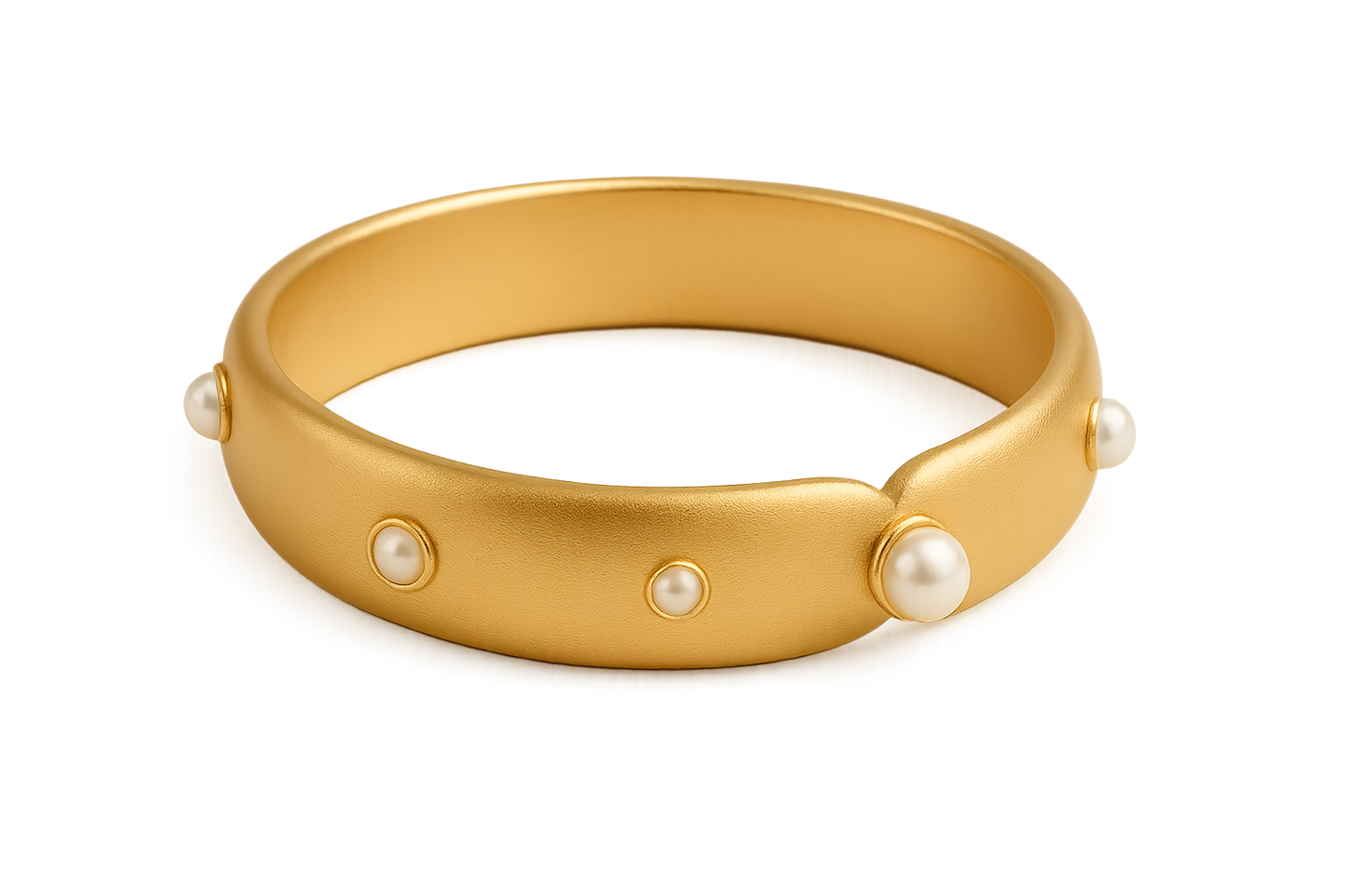 Solid gold kada with simple matte finish design, perfect for gifting and daily wear. with pearl give the image in png format no background  