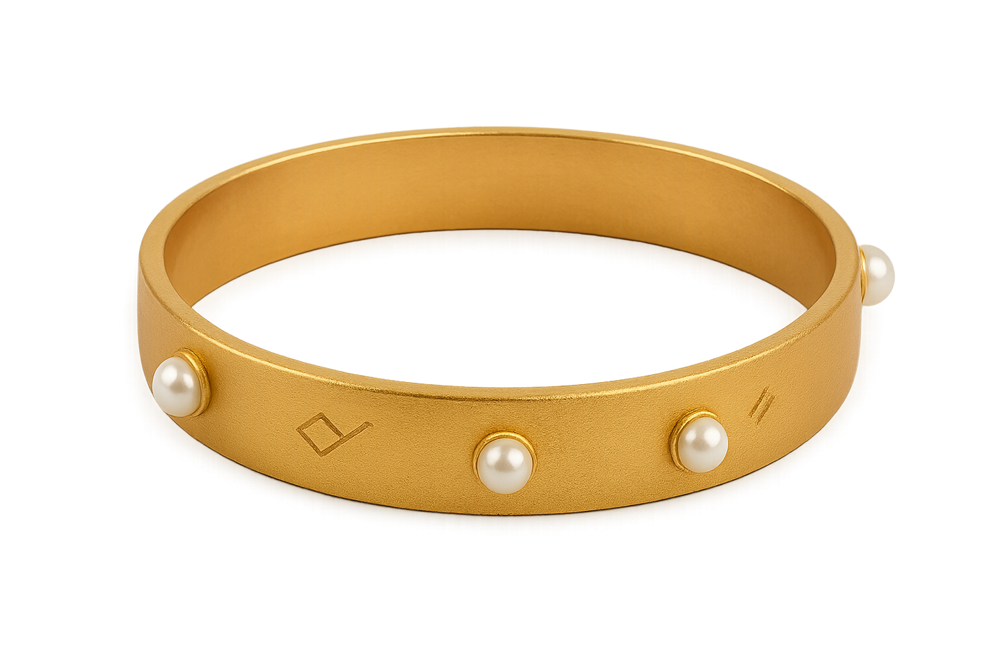 Solid gold kada with simple matte finish design, perfect for gifting and daily wear. with pearl give the image in png format no background