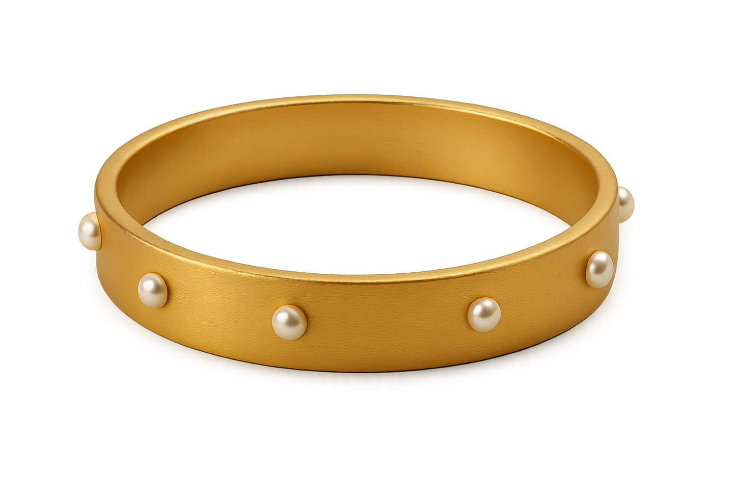 Solid gold kada with simple matte finish design, perfect for gifting and daily wear. with pearl give the image in png format no background