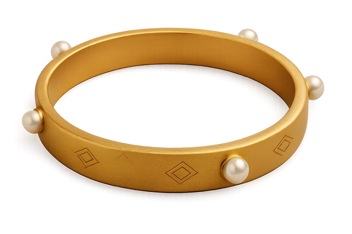 Solid gold kada with simple matte finish design, perfect for gifting and daily wear. with pearl give the image png format no background