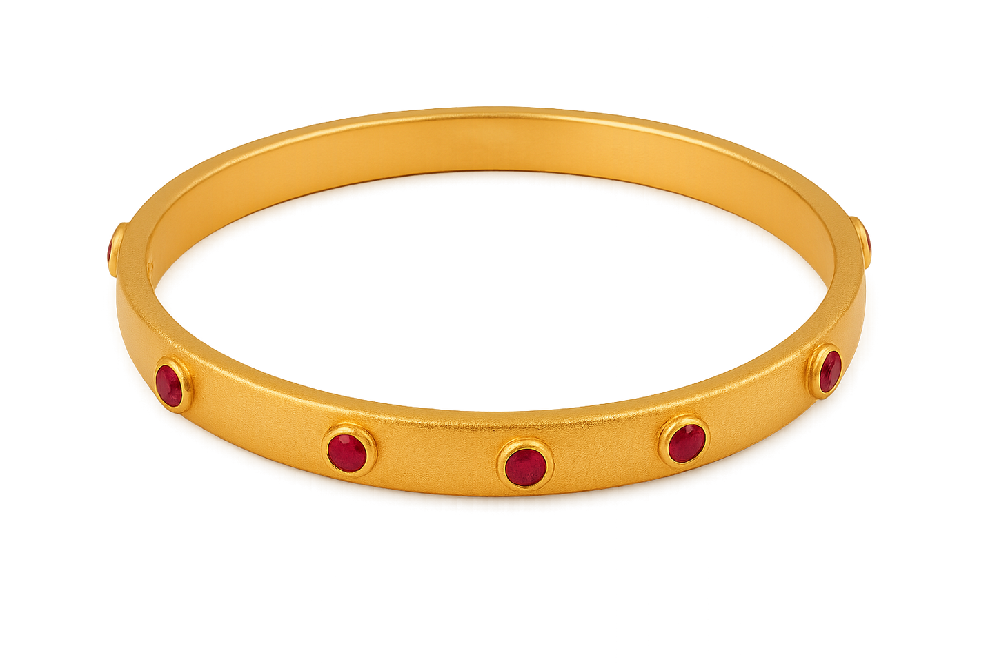 Solid gold kada with simple matte finish design, perfect for gifting and daily wear. with ruby give the image in format no background 
