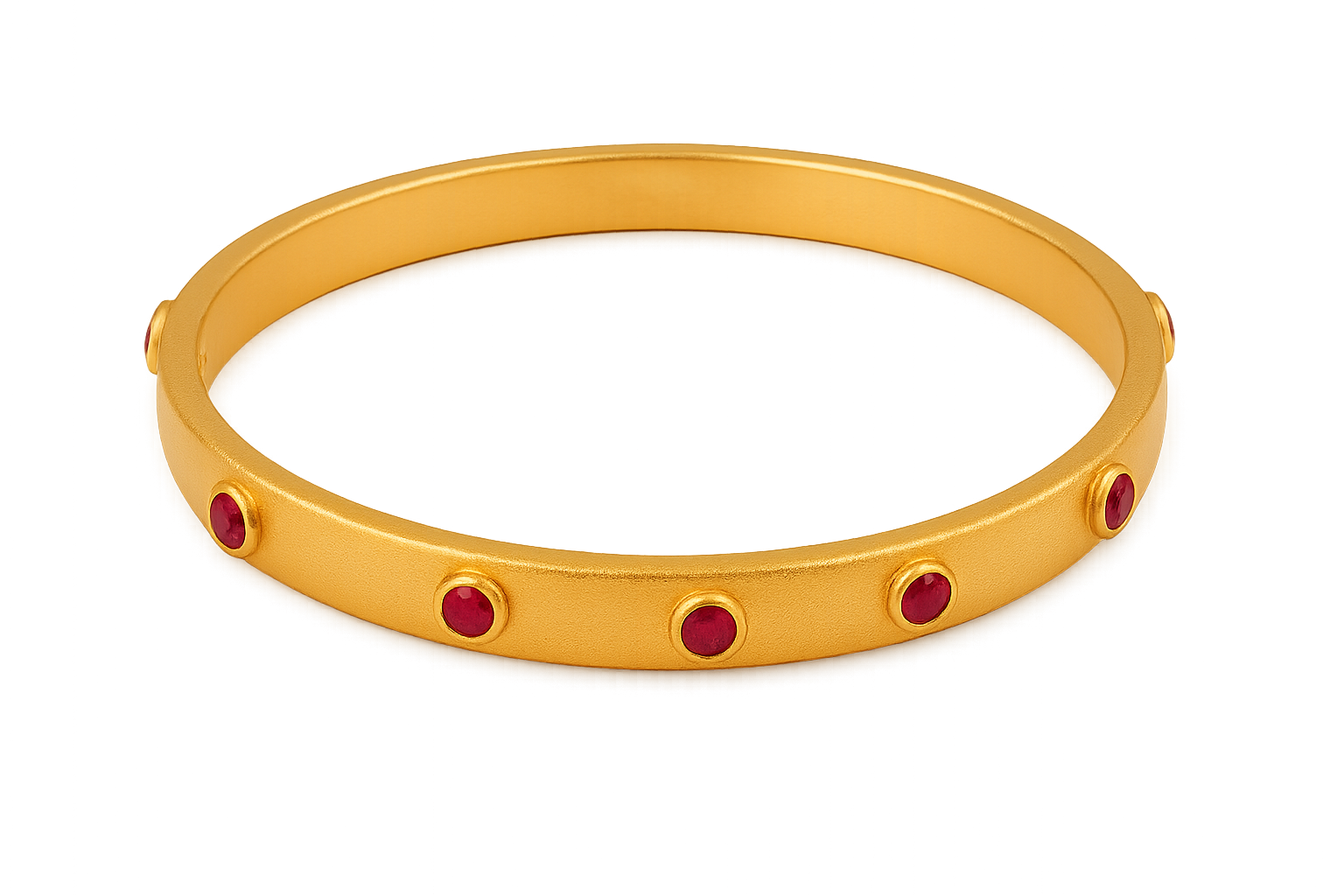 Solid gold kada with simple matte finish design, perfect for gifting and daily wear. with ruby give the image in format no background 