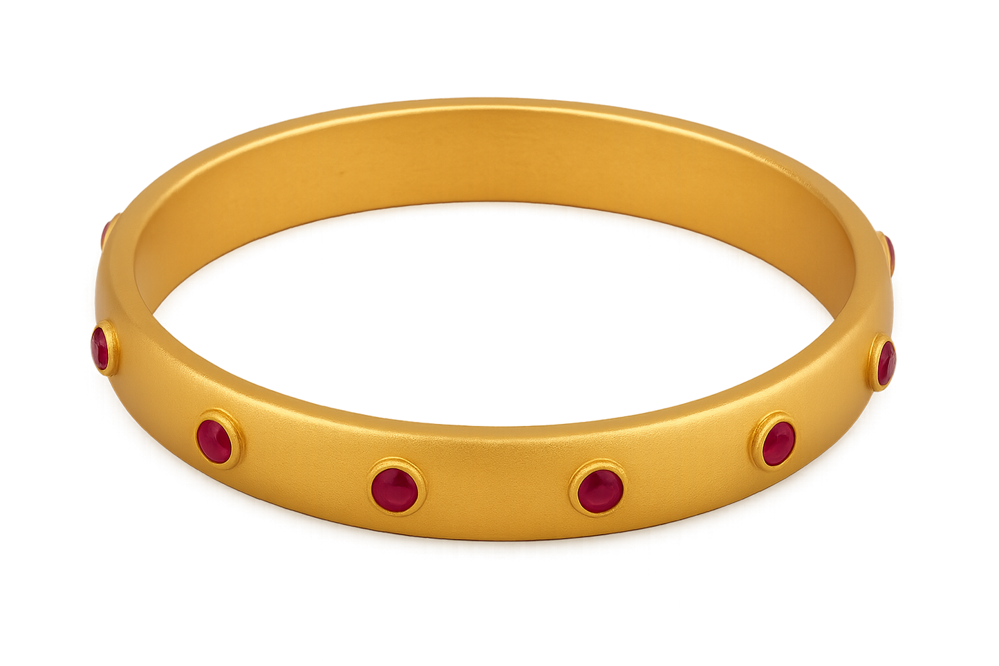 Solid gold kada with simple matte finish design, perfect for gifting and daily wear. with ruby give the image in format no background 
