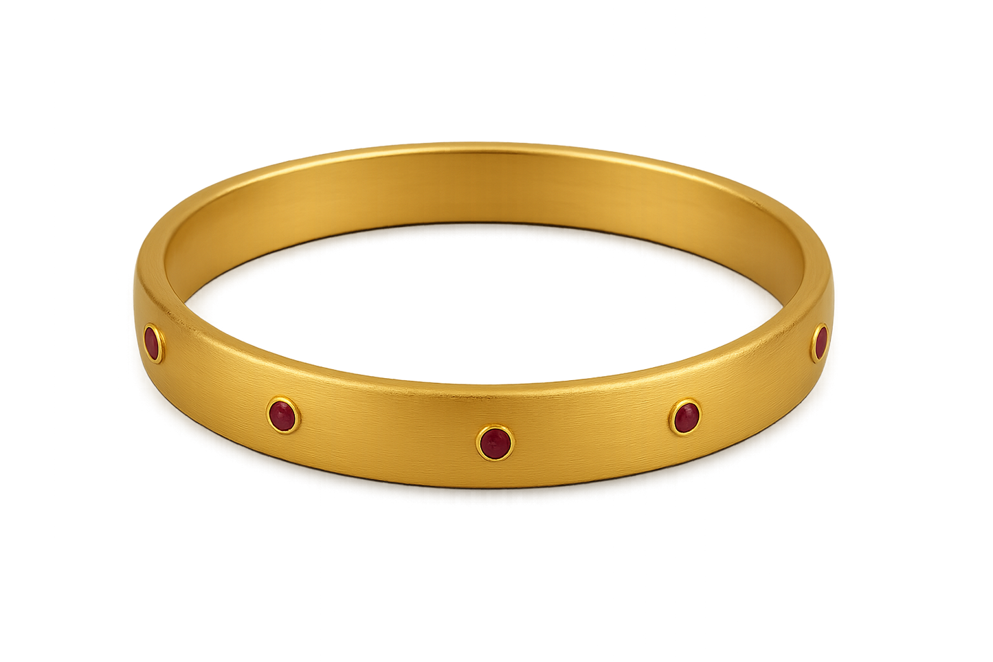 Solid gold kada with simple matte finish design, perfect for gifting and daily wear. with ruby give the image in png format no background