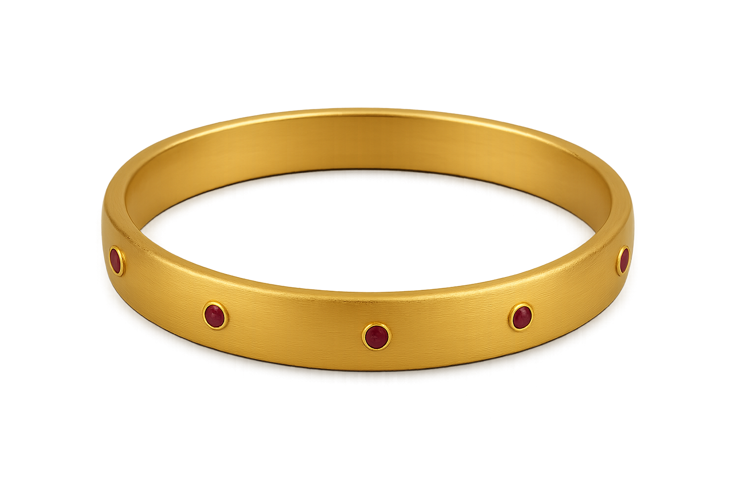 Solid gold kada with simple matte finish design, perfect for gifting and daily wear. with ruby give the image in png format no background