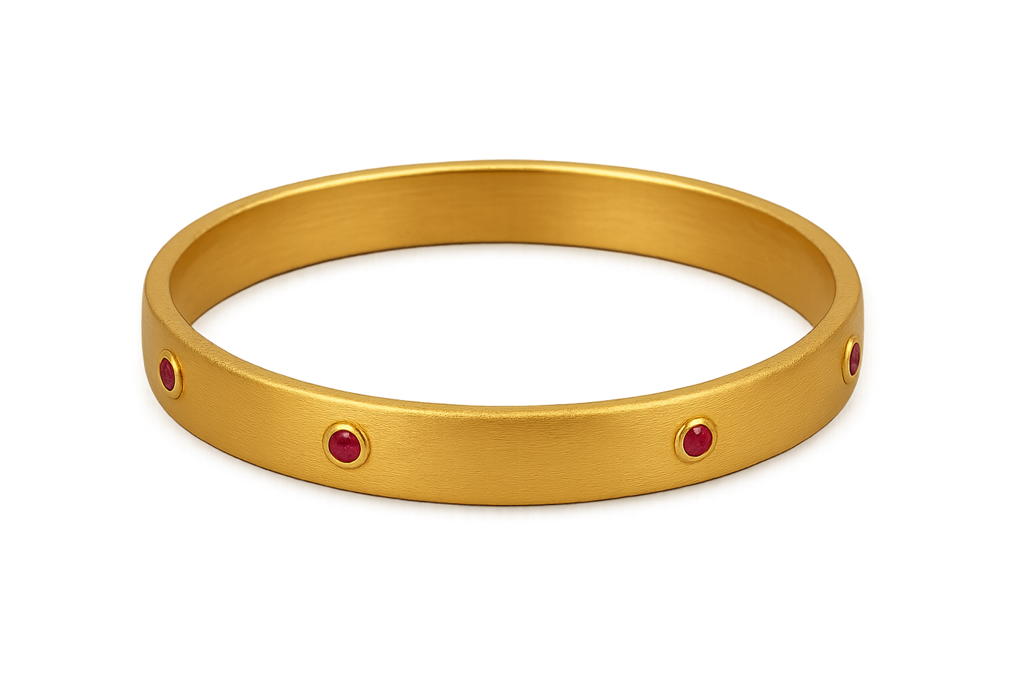 Solid gold kada with simple matte finish design, perfect for gifting and daily wear. with ruby give the image in png format no background