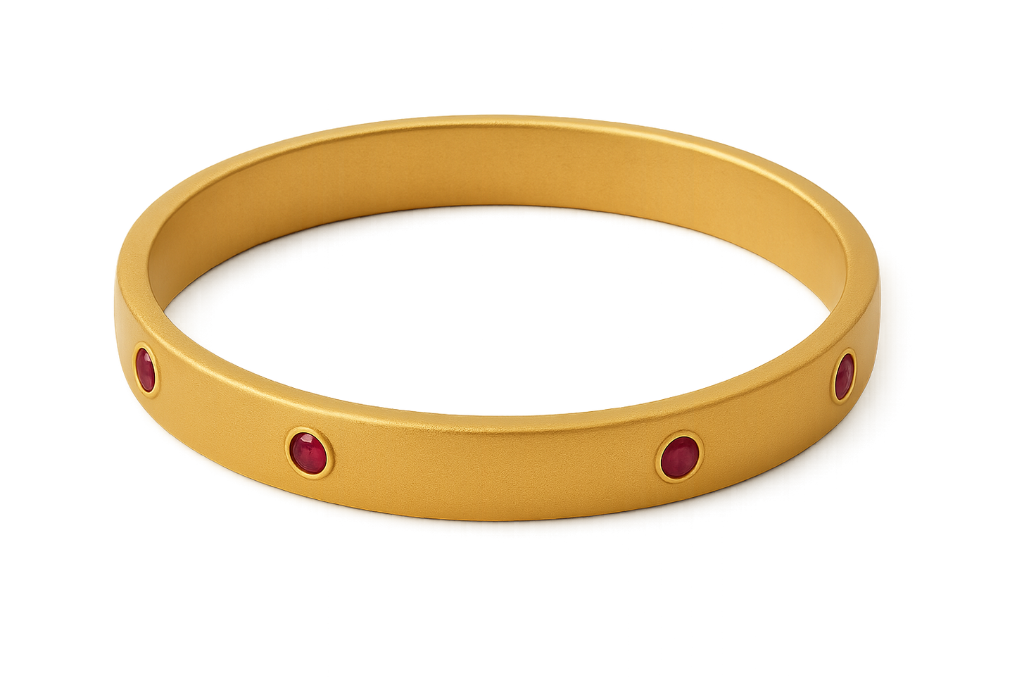 Solid gold kada with simple matte finish design, perfect for gifting and daily wear. with ruby give the image in png format no background  