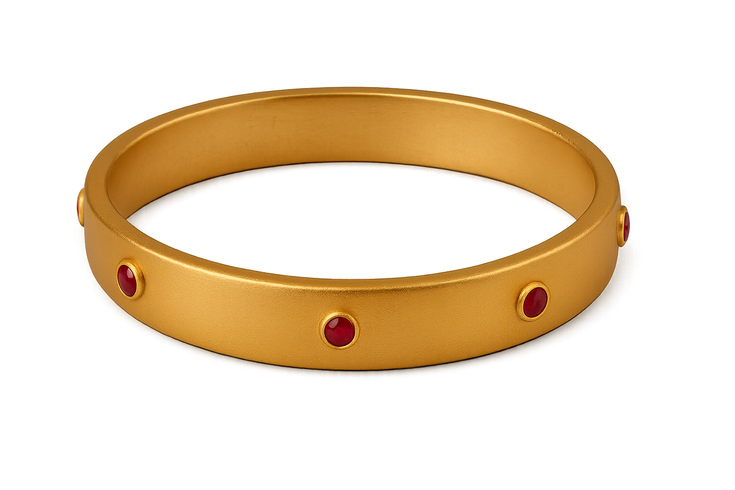 Solid gold kada with simple matte finish design, perfect for gifting and daily wear. with ruby give the image in png format no background