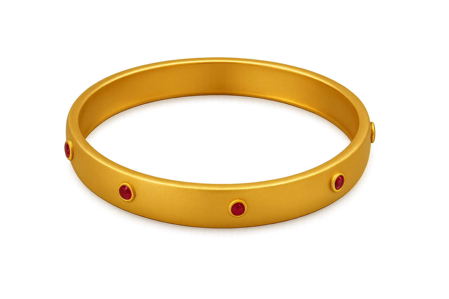 Solid gold kada with simple matte finish design, perfect for gifting and daily wear. with ruby give the image in png format no background