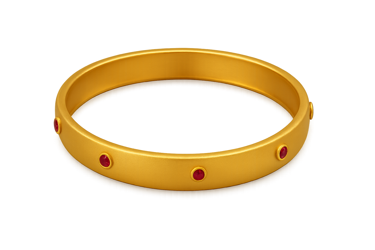 Solid gold kada with simple matte finish design, perfect for gifting and daily wear. with ruby give the image in png format no background