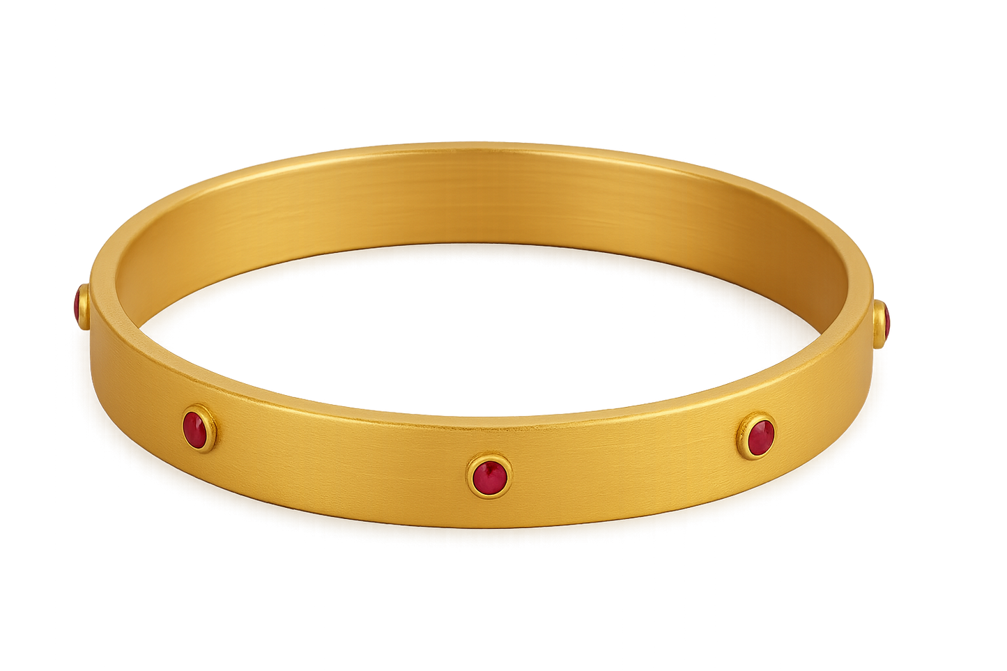 Solid gold kada with simple matte finish design, perfect for gifting and daily wear. with ruby give the image in png format no background