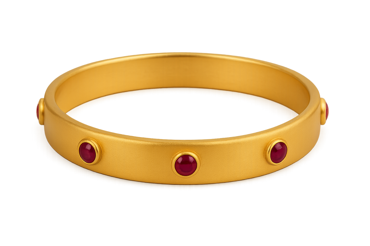 Solid gold kada with simple matte finish design, perfect for gifting and daily wear. with ruby give the image in png format no background 
