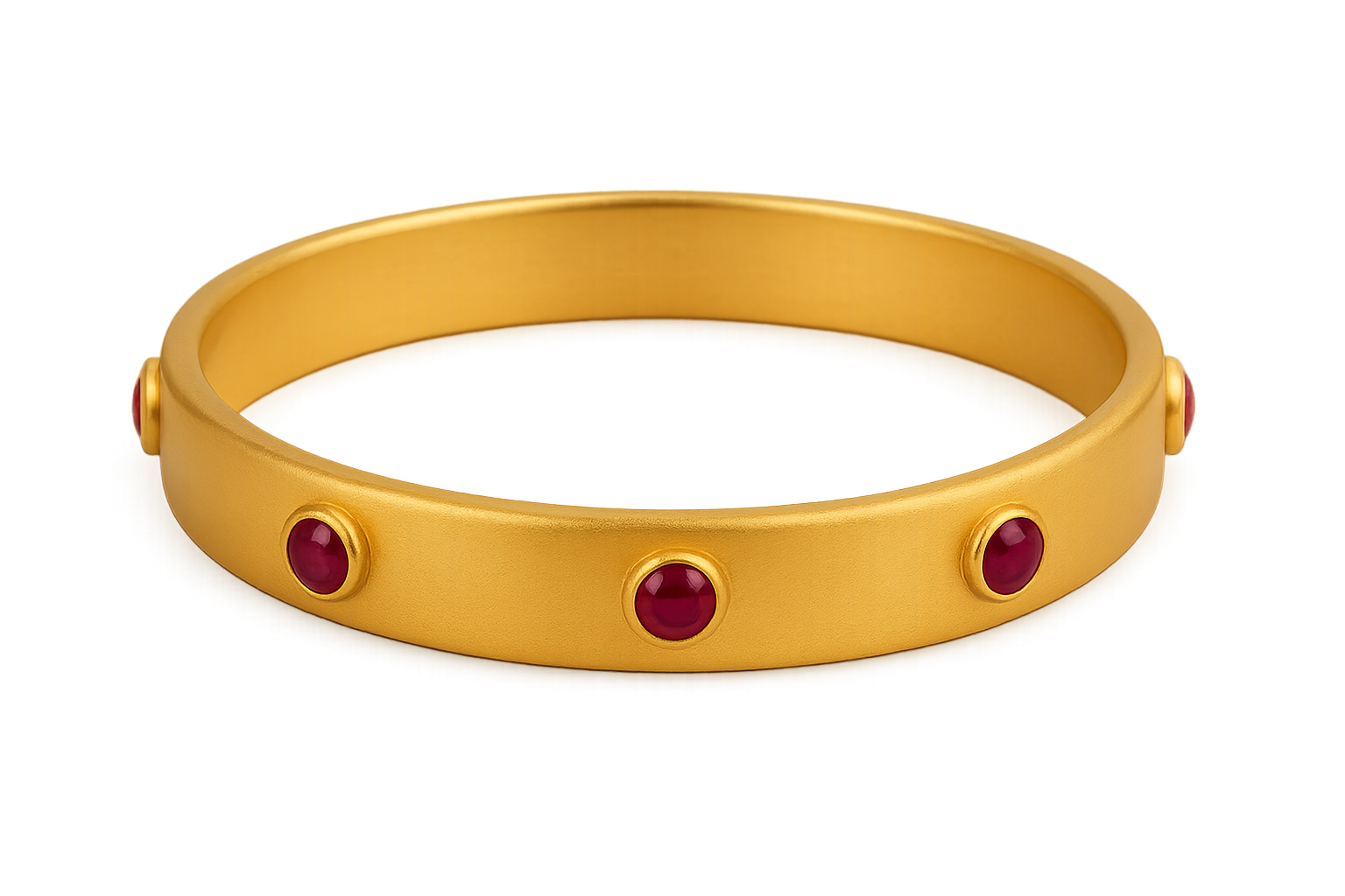 Solid gold kada with simple matte finish design, perfect for gifting and daily wear. with ruby give the image in png format no background 