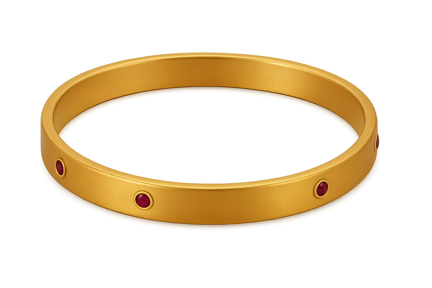 Solid gold kada with simple matte finish design, perfect for gifting and daily wear. with ruby give the image in png format no background 