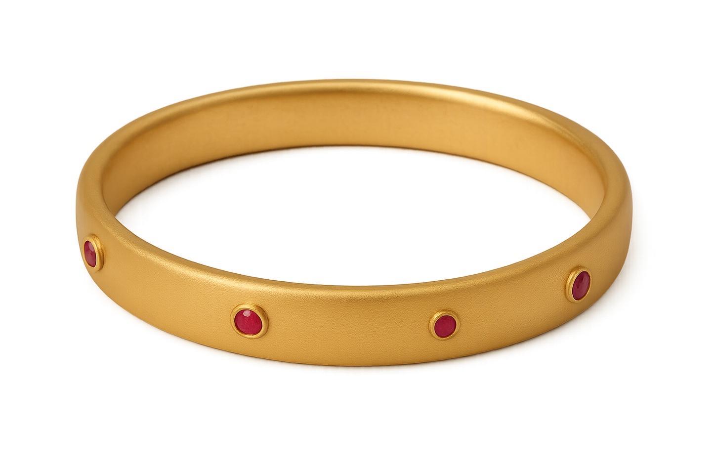 Solid gold kada with simple matte finish design, perfect for gifting and daily wear. with ruby give the image in png format no background 