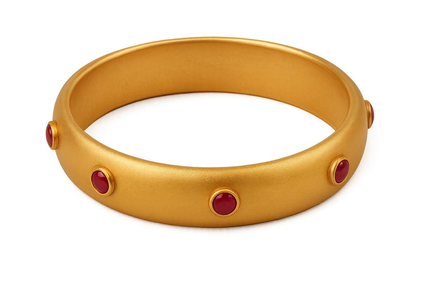 Solid gold kada with simple matte finish design, perfect for gifting and daily wear. with ruby give the image in png format no background 