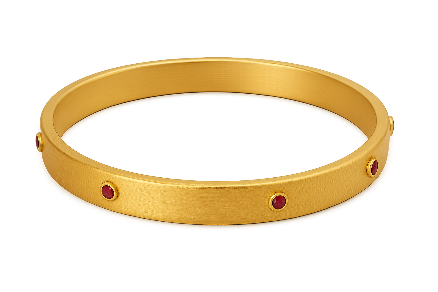 Solid gold kada with simple matte finish design, perfect for gifting and daily wear. with ruby give the image in png format no background