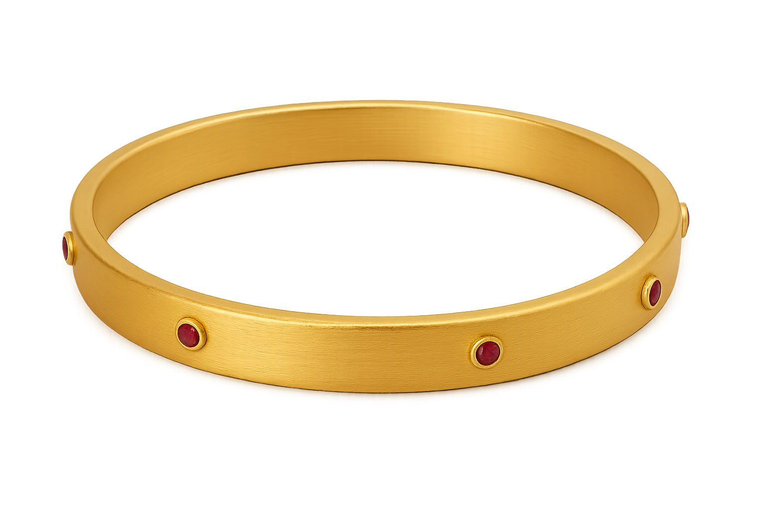 Solid gold kada with simple matte finish design, perfect for gifting and daily wear. with ruby give the image in png format no background