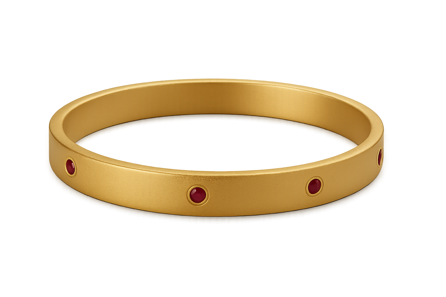 Solid gold kada with simple matte finish design, perfect for gifting and daily wear. with ruby give the image in png format no background  