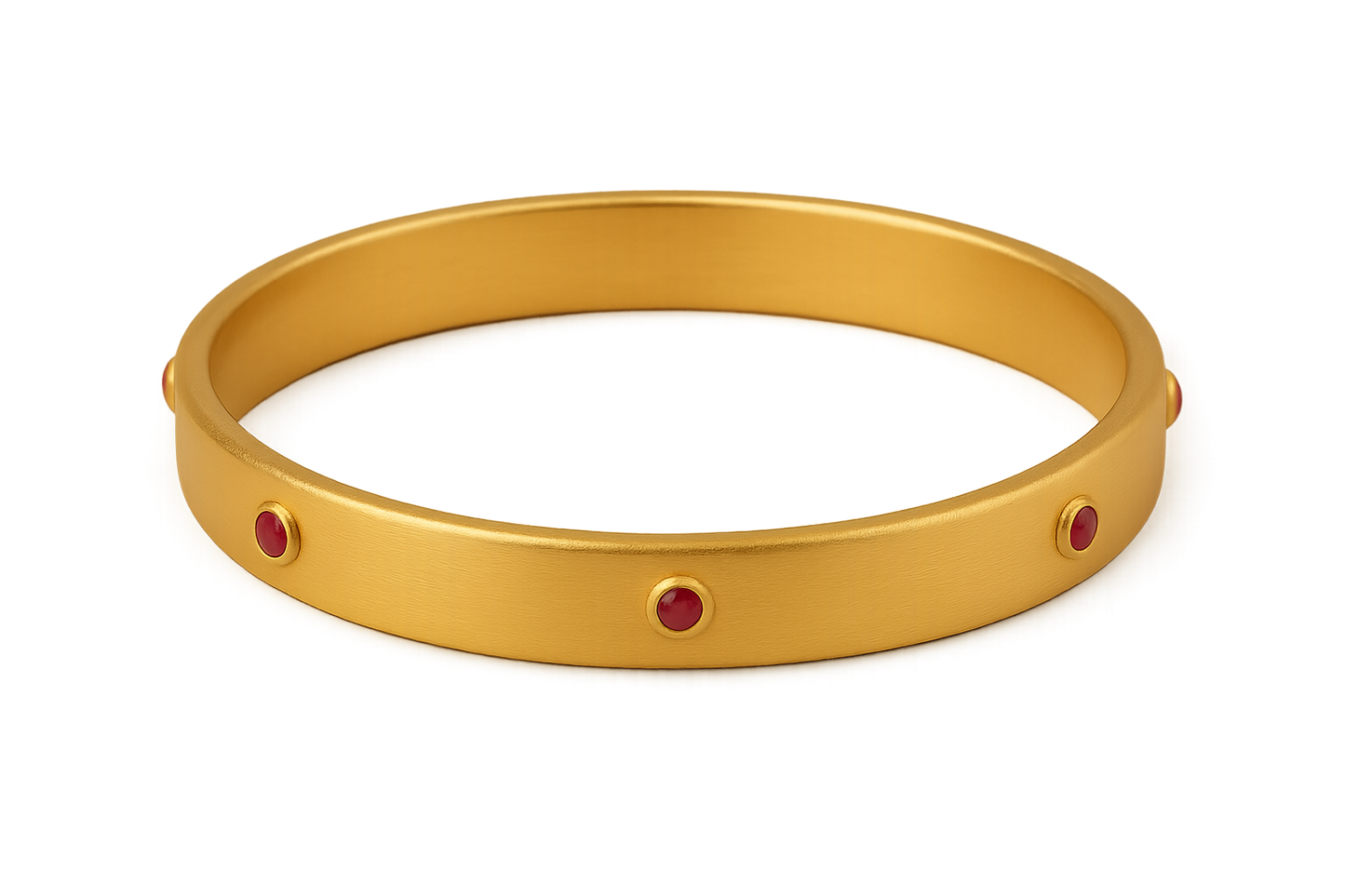Solid gold kada with simple matte finish design, perfect for gifting and daily wear. with ruby give the image in png format no background  