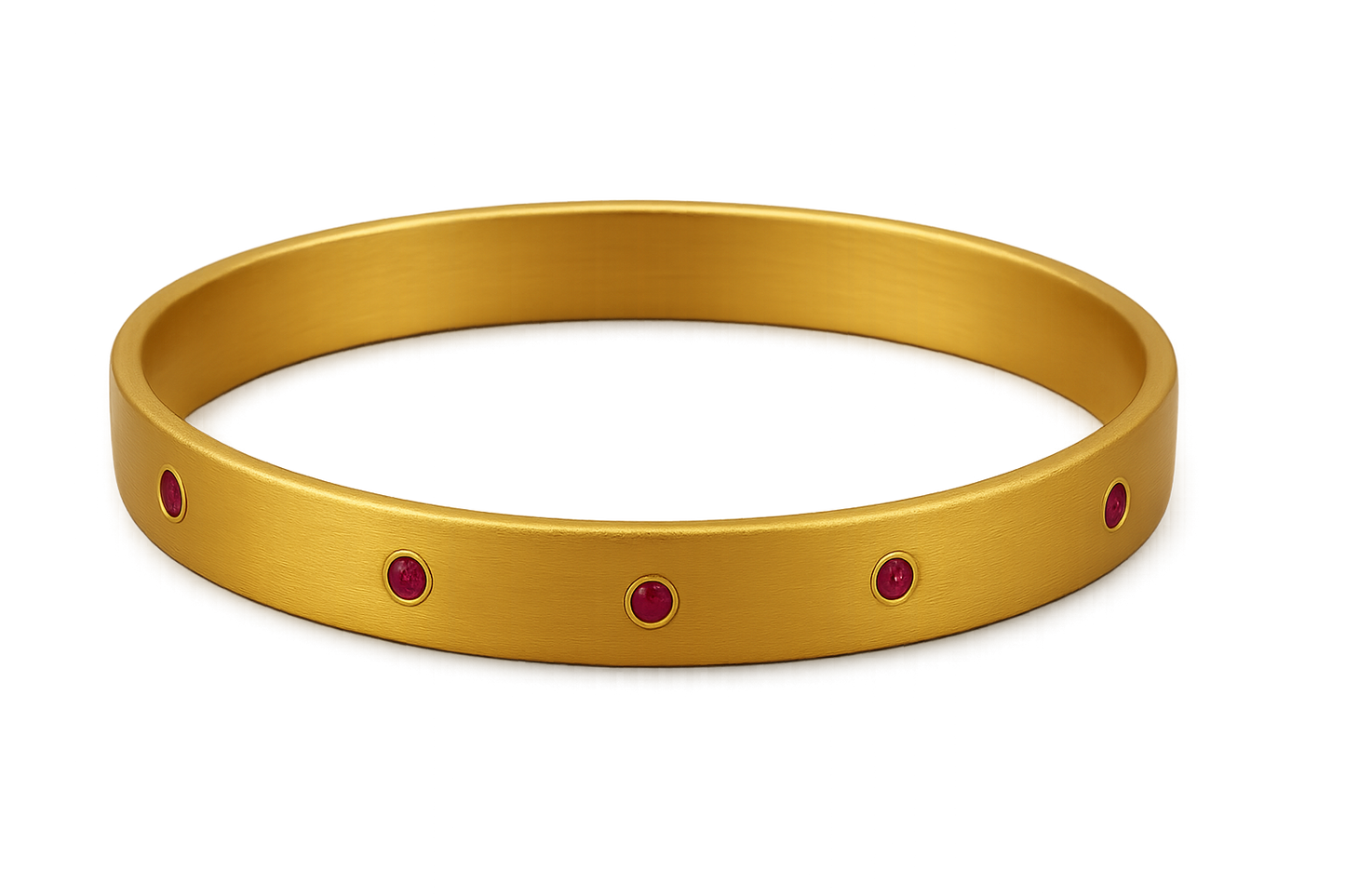 Solid gold kada with simple matte finish design, perfect for gifting and daily wear. with ruby give the image in png format no background