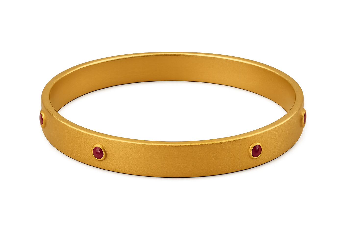 Solid gold kada with simple matte finish design, perfect for gifting and daily wear. with ruby give the image in png format no background  