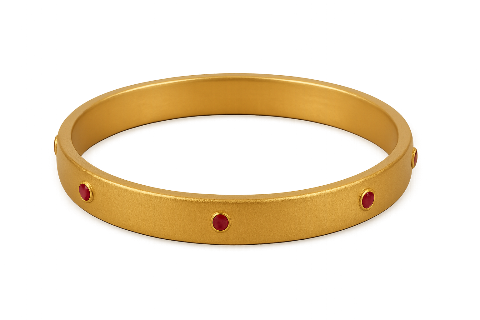 Solid gold kada with simple matte finish design, perfect for gifting and daily wear. with ruby give the image in png format no background