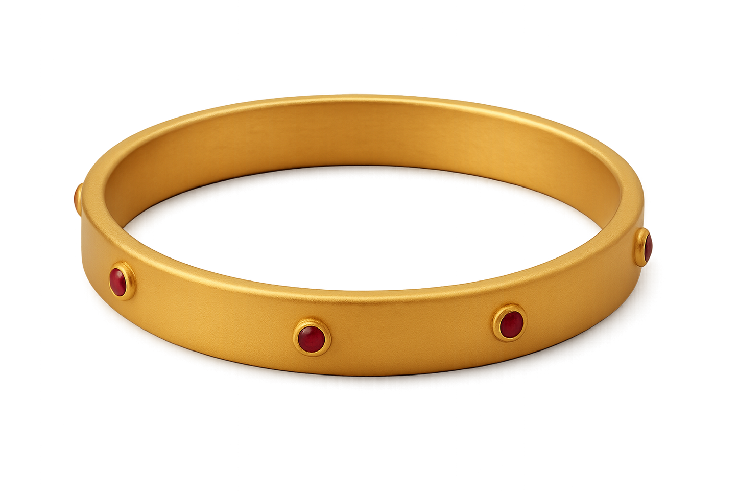 Solid gold kada with simple matte finish design, perfect for gifting and daily wear.with ruby give the image in png format no background