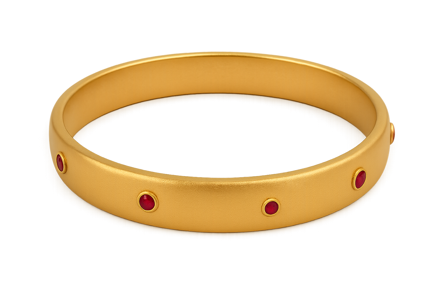 Solid gold kada with simple matte finish design, perfect for gifting and daily wear. with ruby give the image in png format no background 