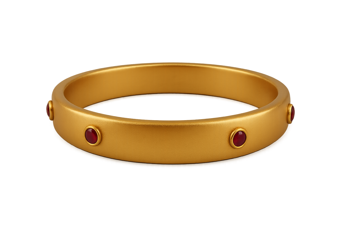 Solid gold kada with simple matte finish design, perfect for gifting and daily wear. with ruby give the image in png format no background