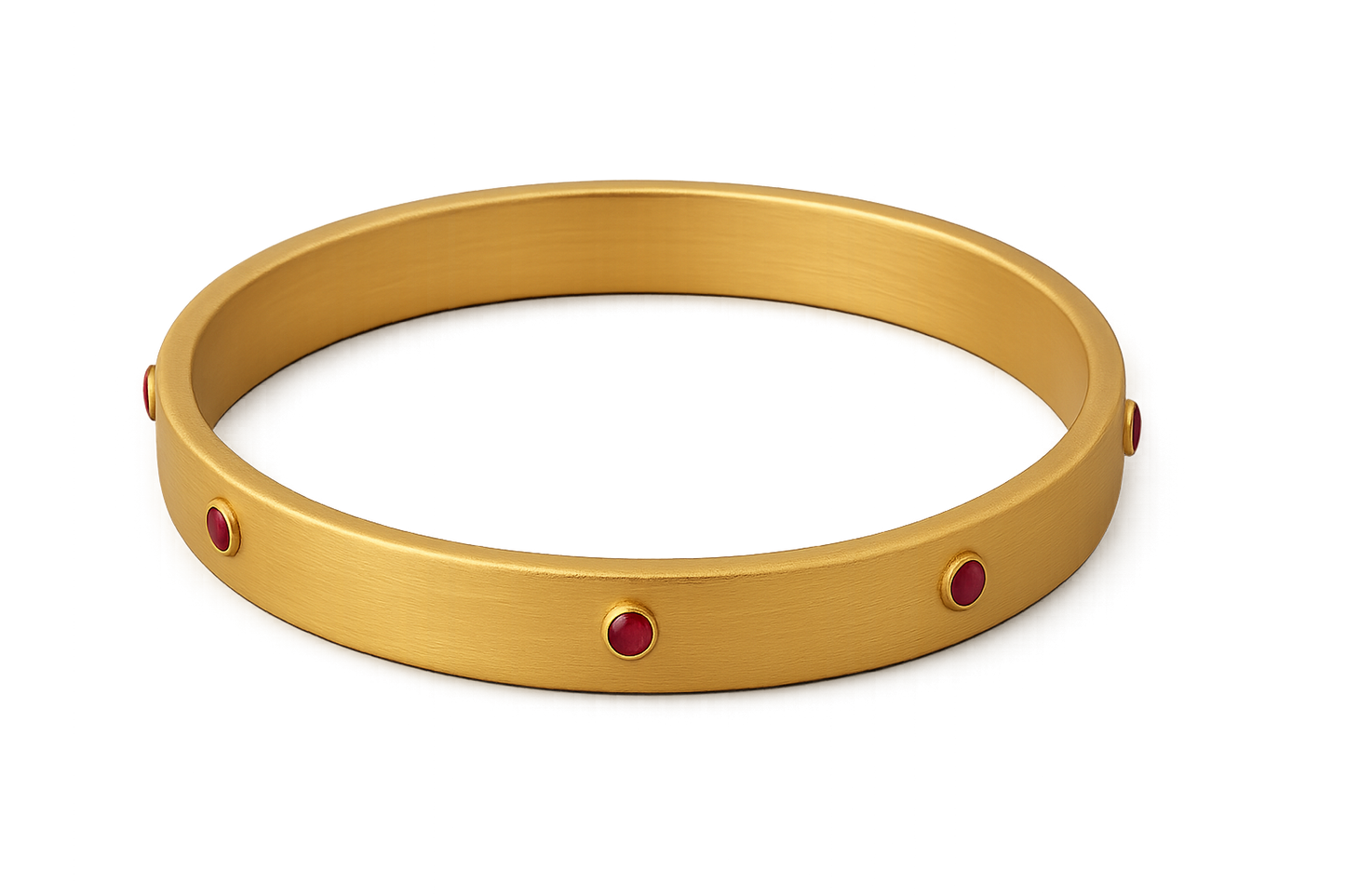 Solid gold kada with simple matte finish design, perfect for gifting and daily wear. with ruby give the image in png format no background 