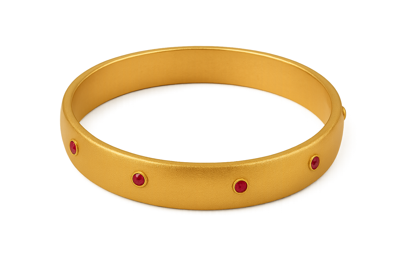 Solid gold kada with simple matte finish design, perfect for gifting and daily wear. with ruby give the image in png format no background