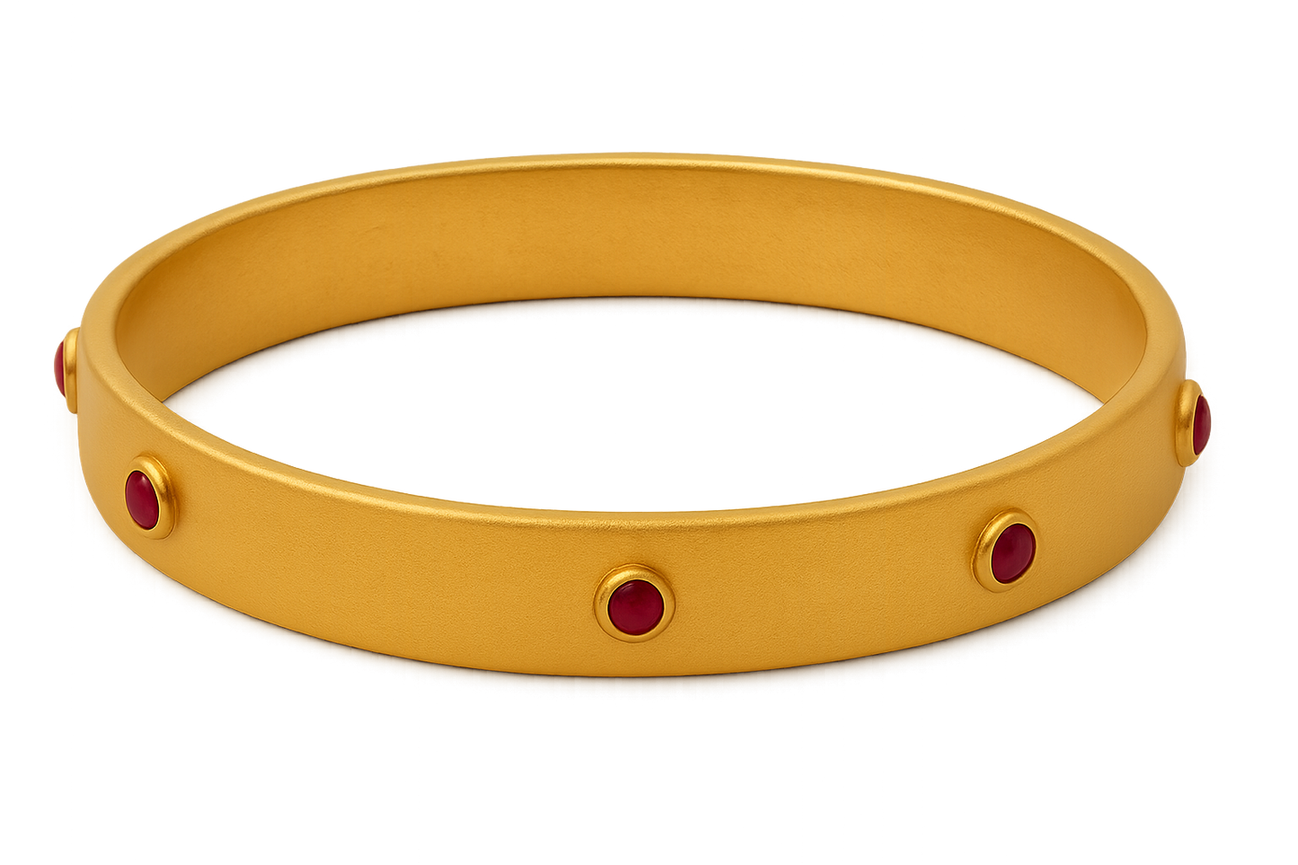 Solid gold kada with simple matte finish design, perfect for gifting and daily wear. with ruby give the image in png format no background 