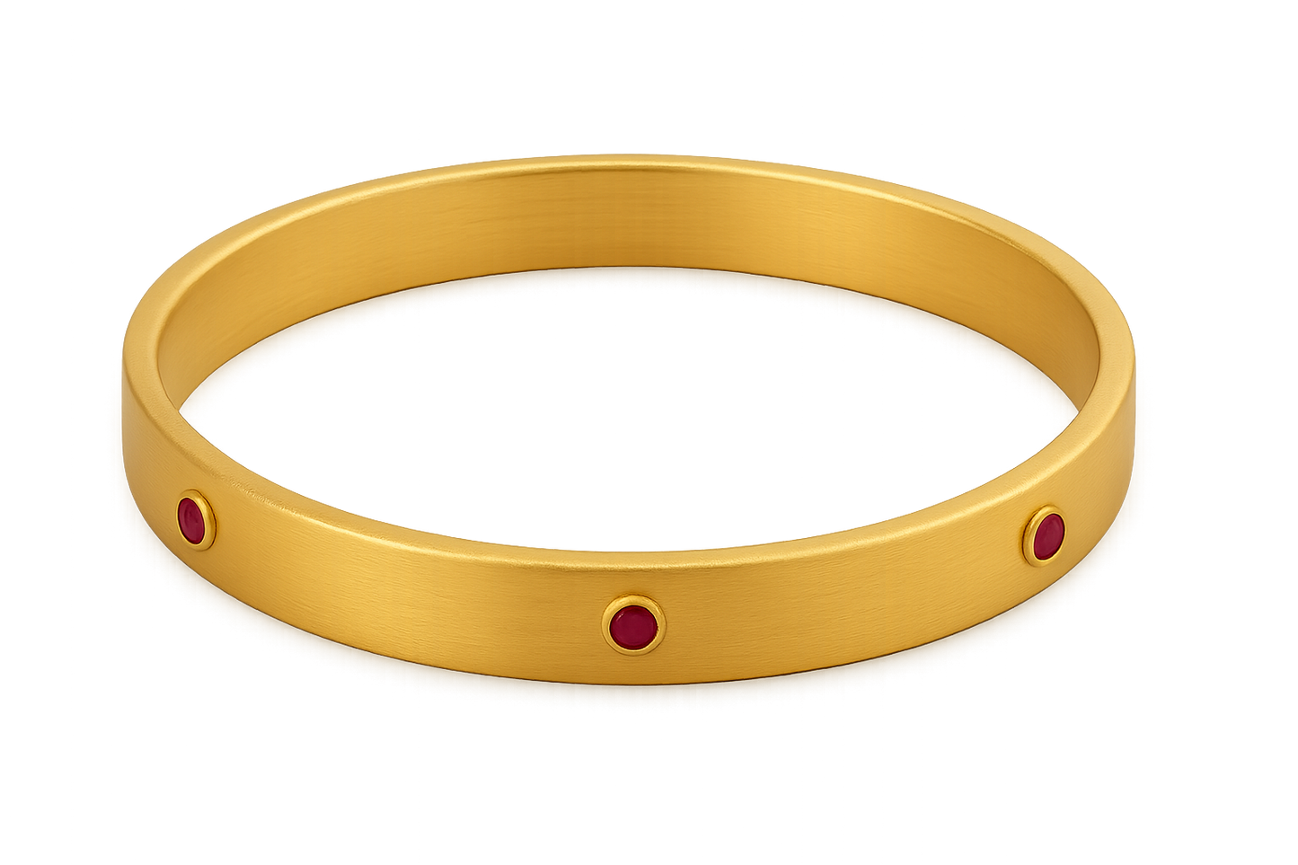 Solid gold kada with simple matte finish design, perfect for gifting and daily wear. with ruby give the image in png format no background 