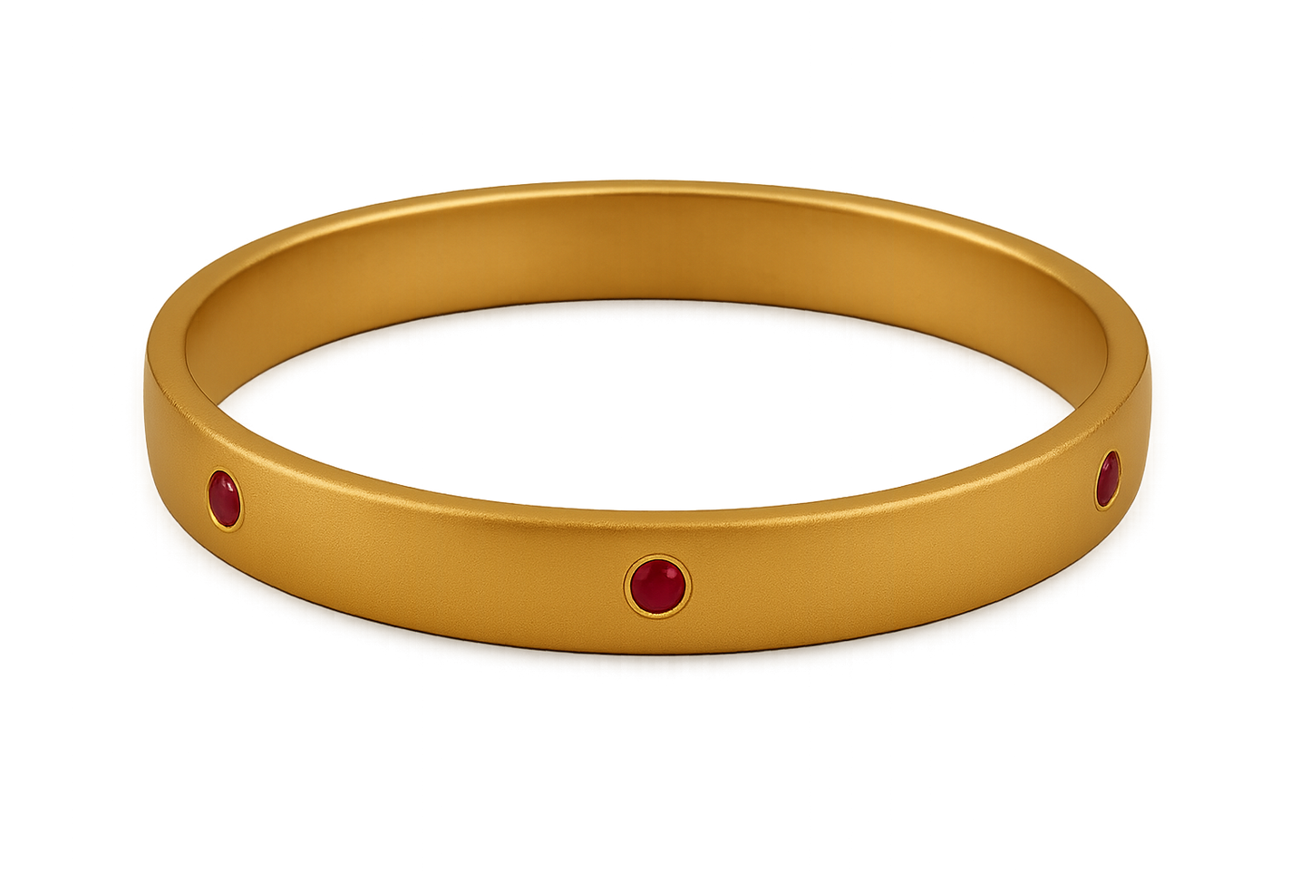 Solid gold kada with simple matte finish design, perfect for gifting and daily wear. with ruby give the image in png format no background