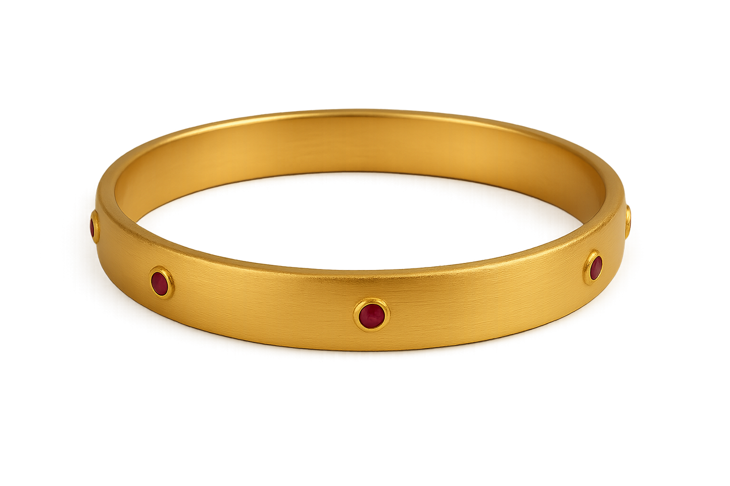 Solid gold kada with simple matte finish design, perfect for gifting and daily wear. with ruby give the image png format no background 