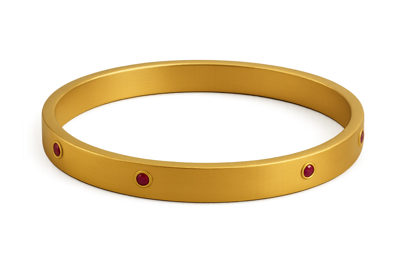 Solid gold kada with simple matte finish design, perfect for gifting and daily wear. with ruby give the image png format no background