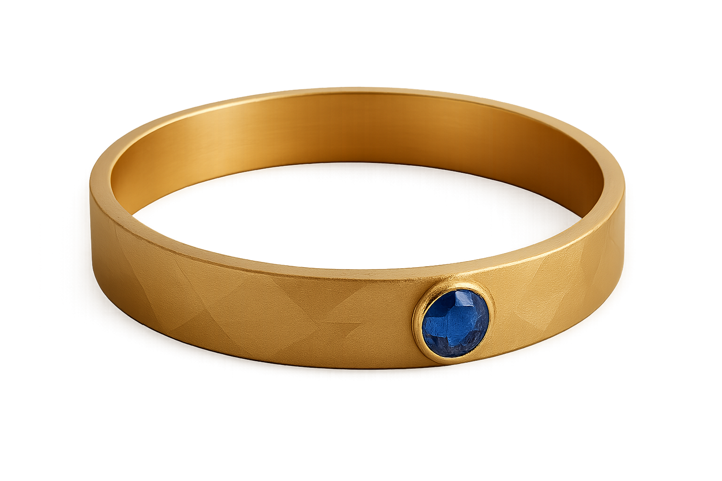 Solid gold kada with simple matte finish design, perfect for gifting and daily wear. with sapphire give the image in format no background 