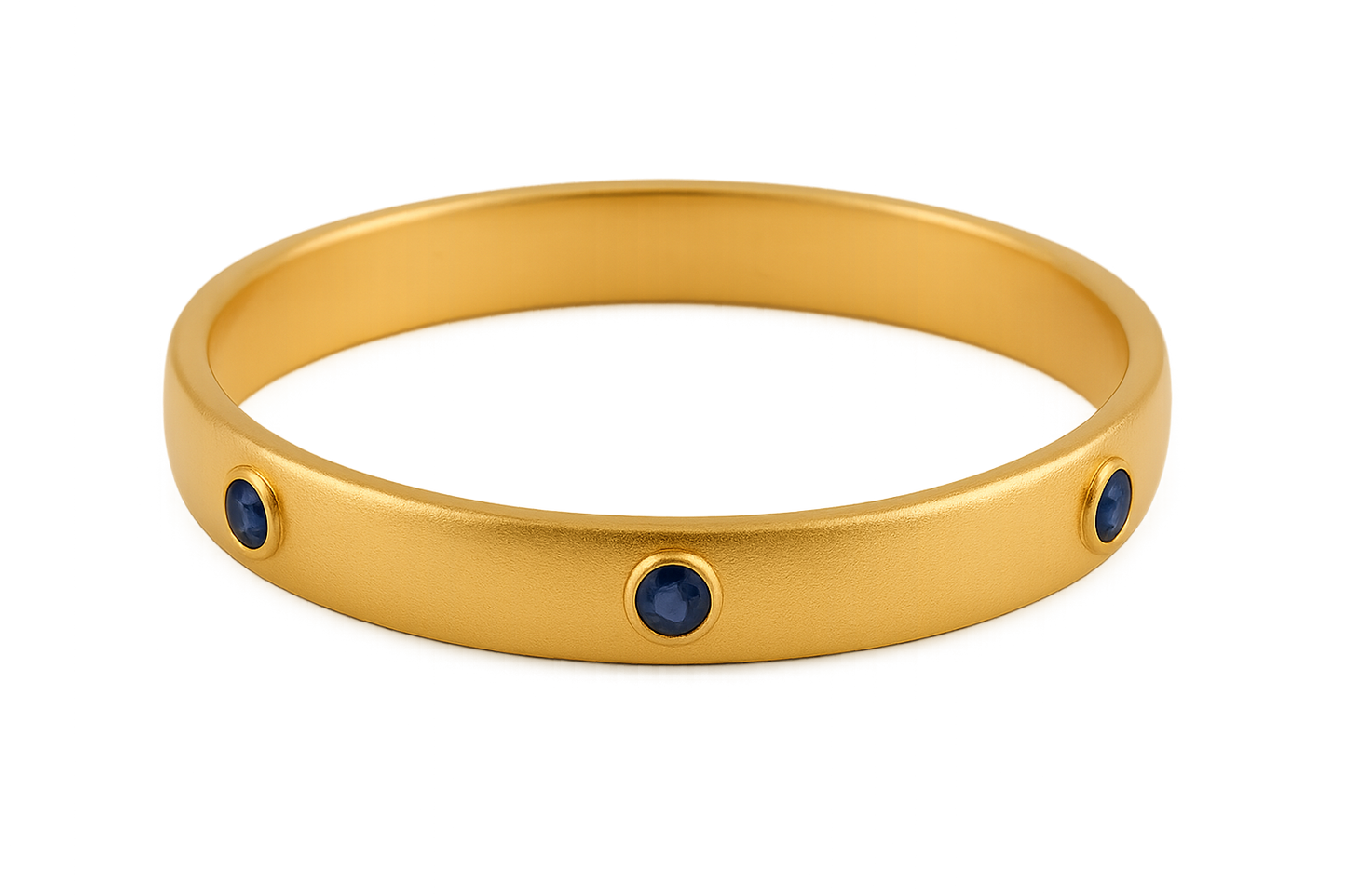 Solid gold kada with simple matte finish design, perfect for gifting and daily wear. with sapphire give the image in format no background 