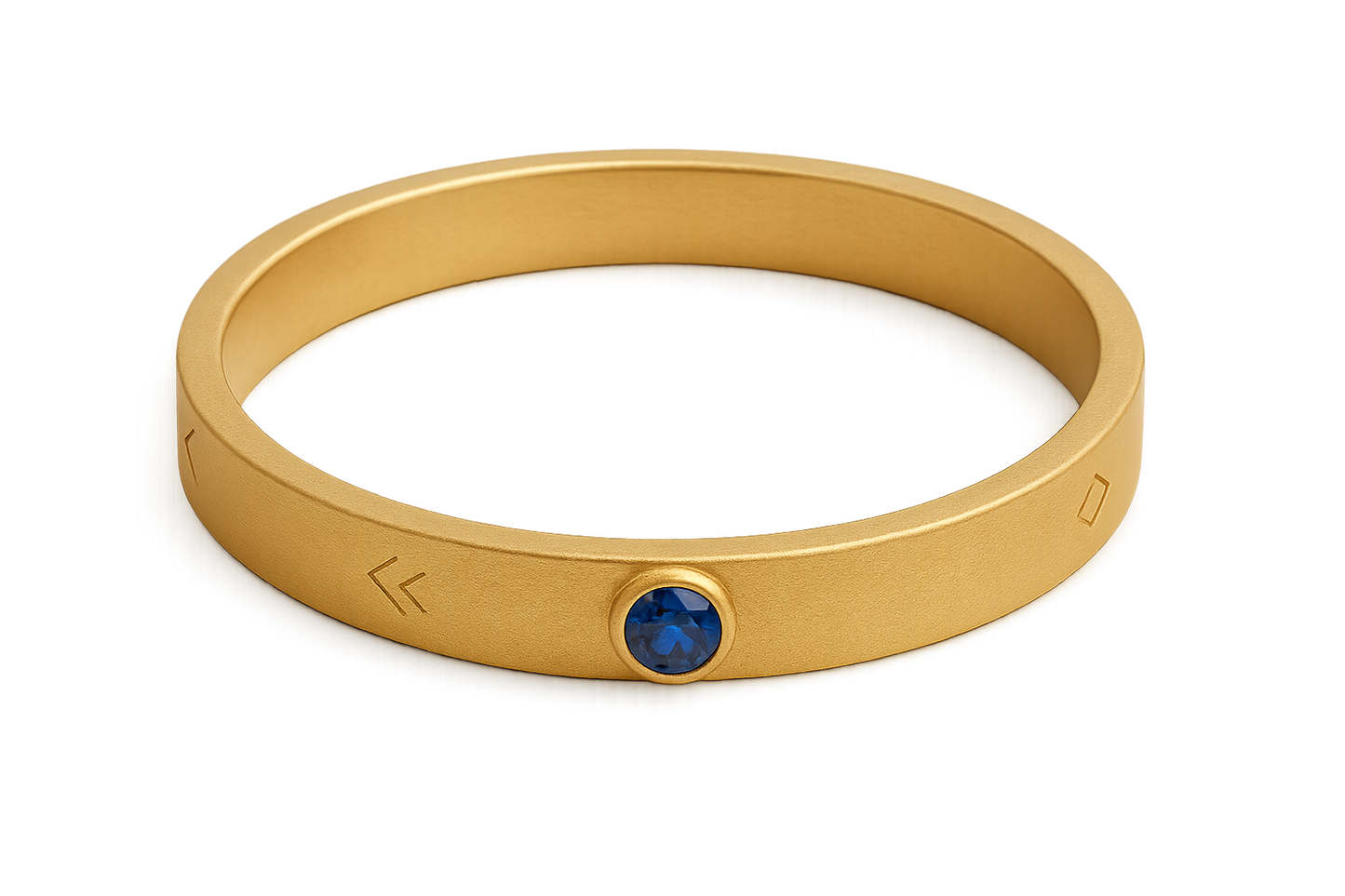 Solid gold kada with simple matte finish design, perfect for gifting and daily wear. with sapphire give the image in png format no background