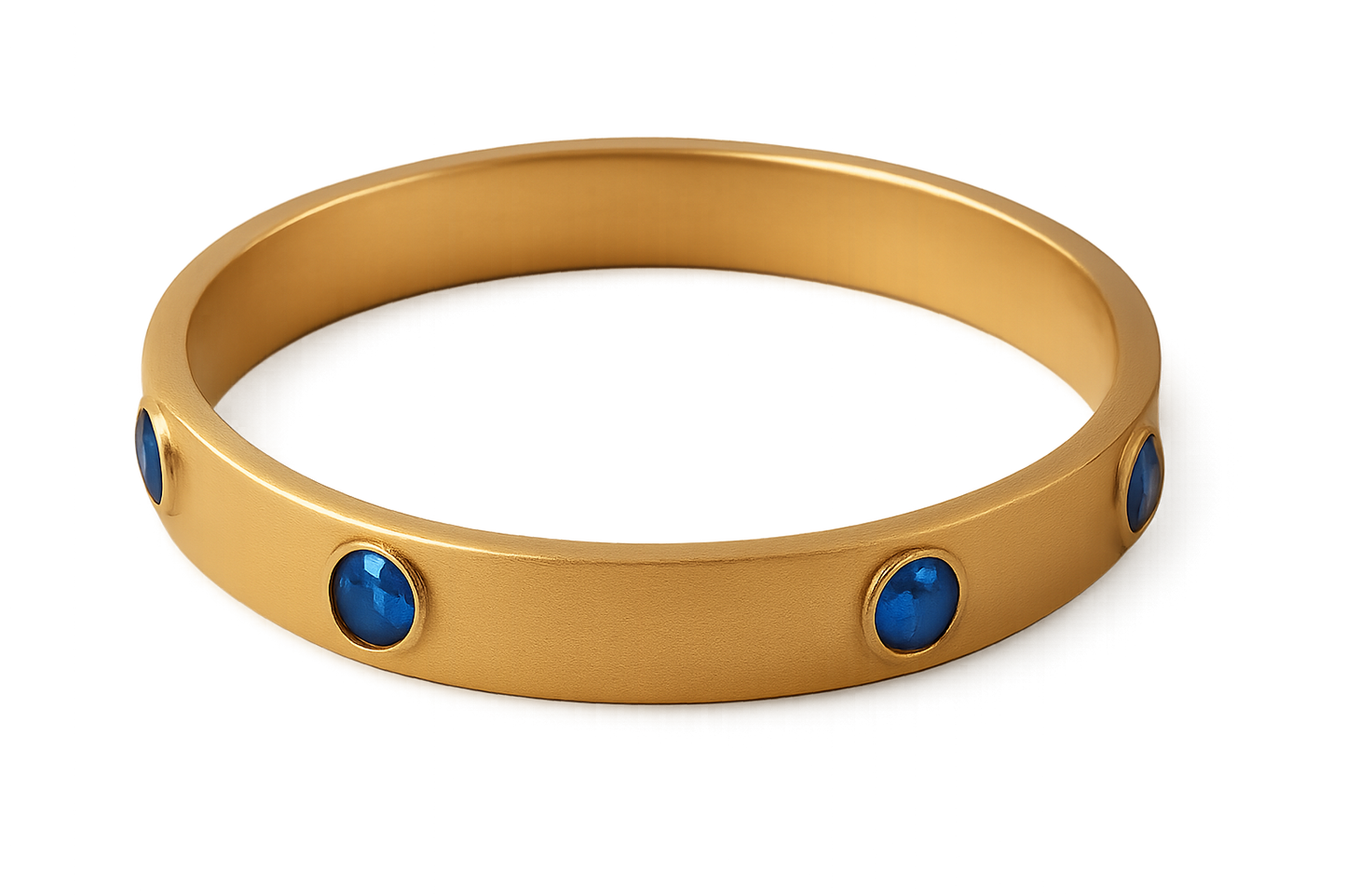 Solid gold kada with simple matte finish design, perfect for gifting and daily wear. with sapphire give the image in png format no background 