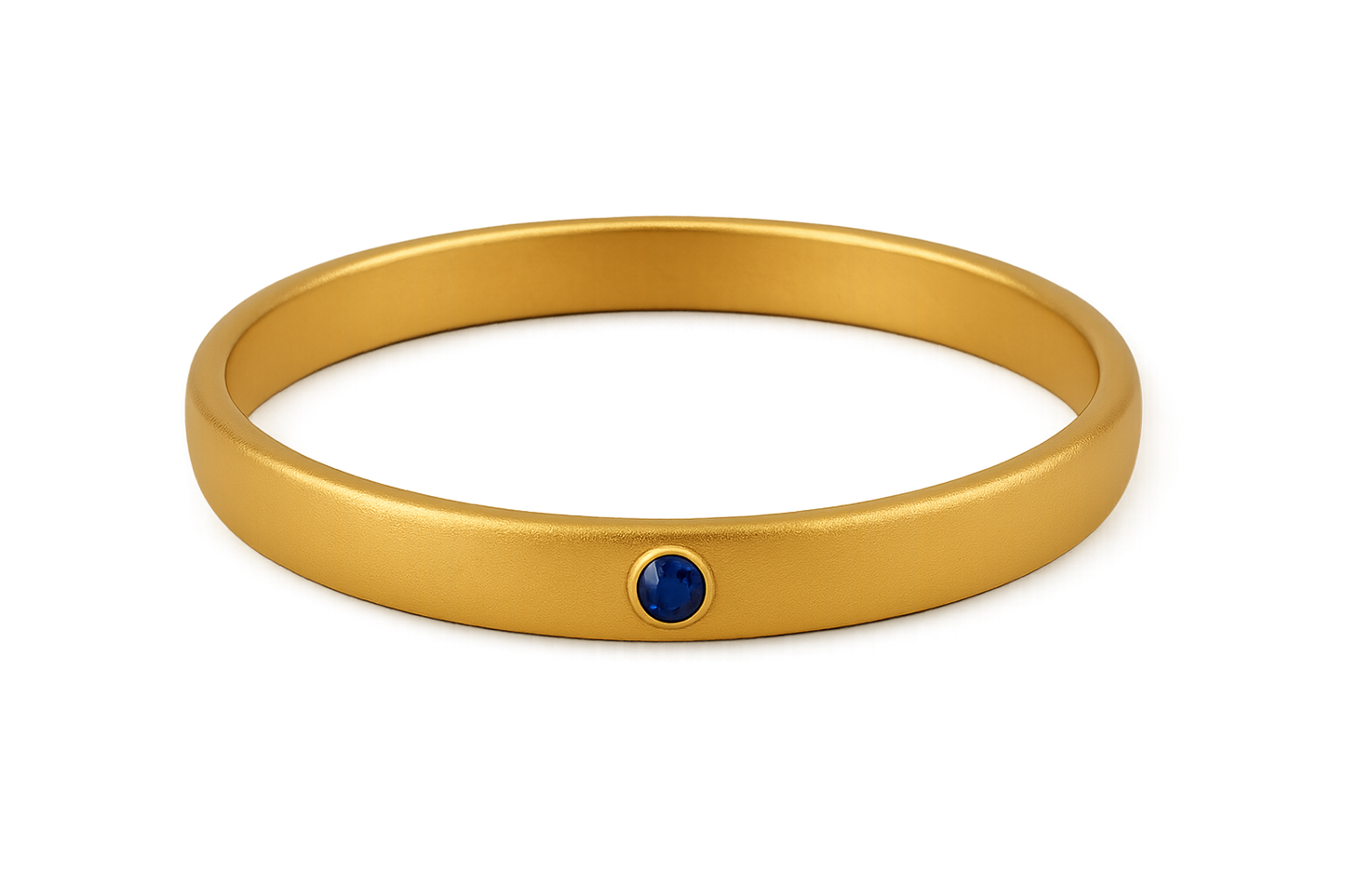 Solid gold kada with simple matte finish design, perfect for gifting and daily wear. with sapphire give the image in png format no background 