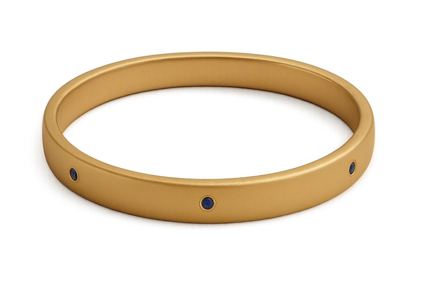 Solid gold kada with simple matte finish design, perfect for gifting and daily wear. with sapphire give the image in png format no background 