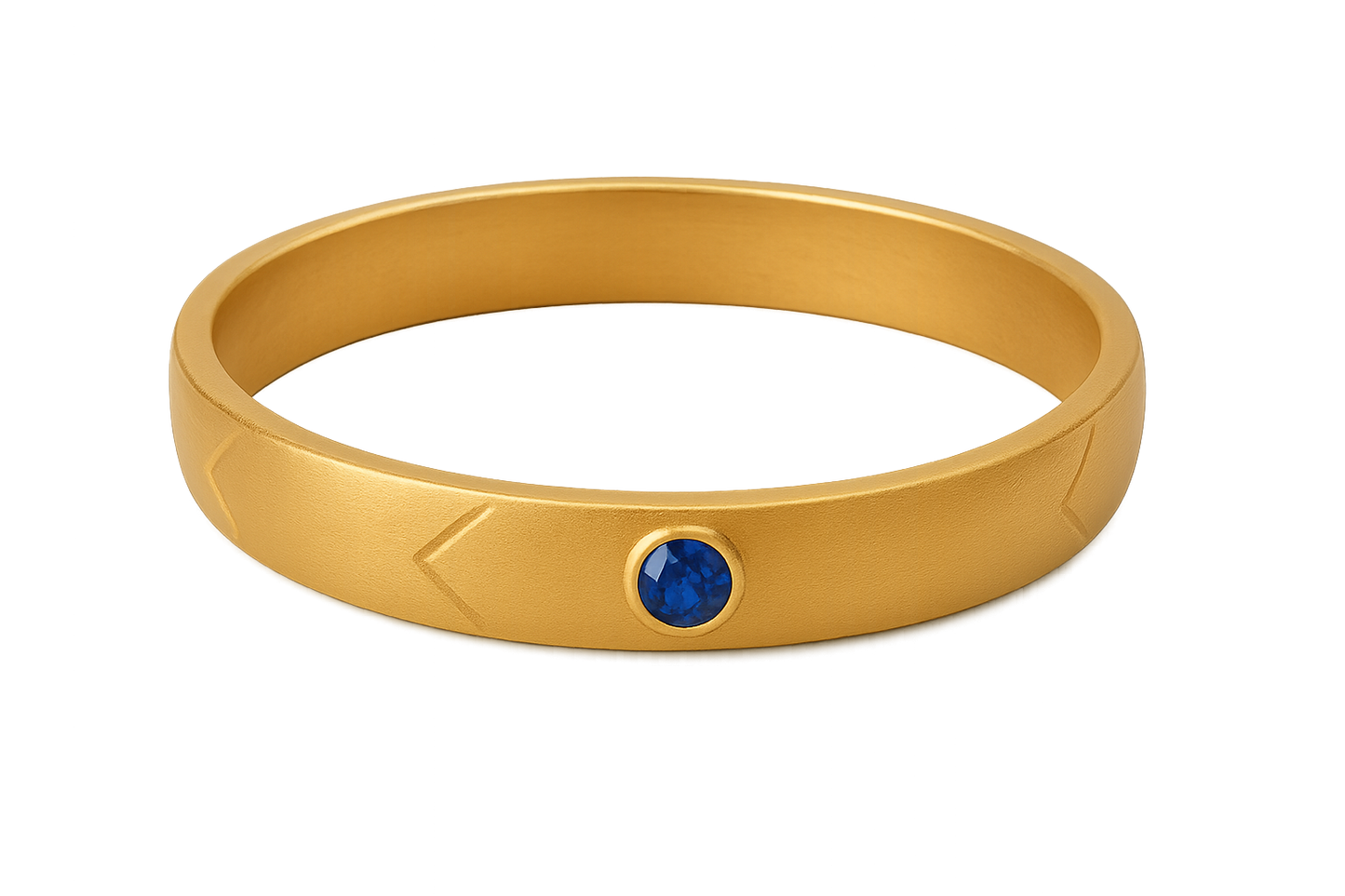 Solid gold kada with simple matte finish design, perfect for gifting and daily wear. with sapphire give the image in png format no background